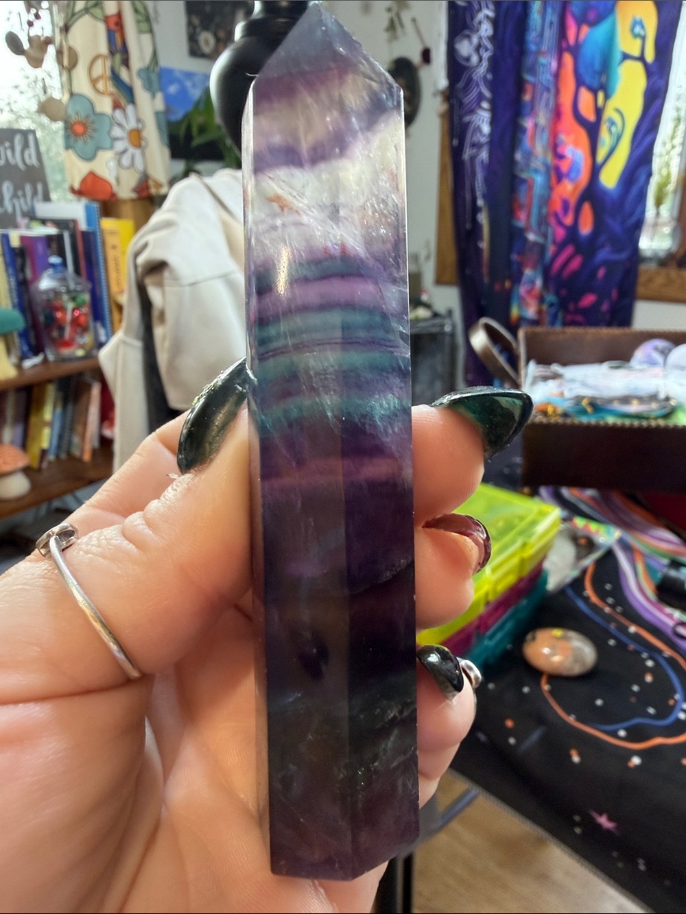 Fluorite Crystal Point Tower - Purple & Green